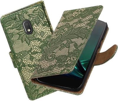 BestCases.nl Donker Groen Lace booktype hoesje voor Motorola Moto G4 Play