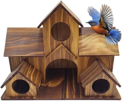 Houten huisje buiten - Decoratief huisje - Tuin decoreren - Meerdere ingangen - 20 x 15 x 13 cm