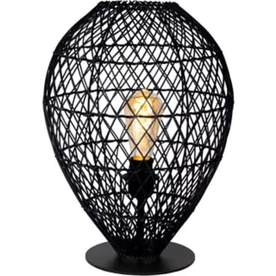Lucide Tafellamp Kenjiro - Zwart Rotan - Diam. 30cm - E27-fitting