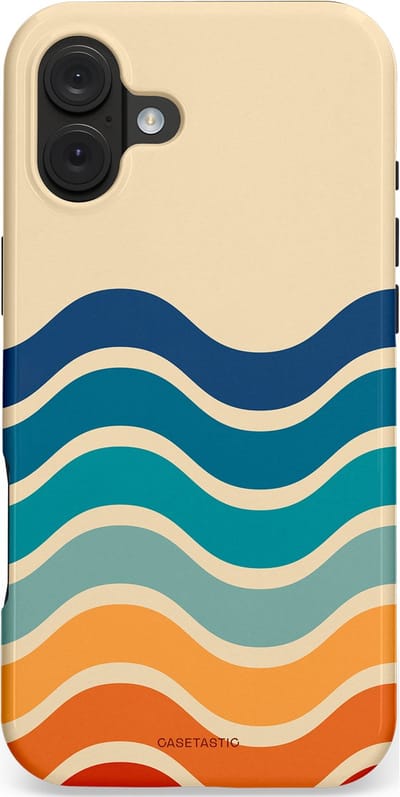 Casetastic hoesje geschikt voor Apple iPhone 16 Plus - MagSafe - Dubbellaagse bescherming - Nostalgische golven - Fashion Case - Zand Petrol Rood Oranje