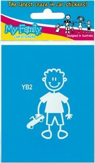 Jongen met auto - autosticker - wit - 6,5 cm
