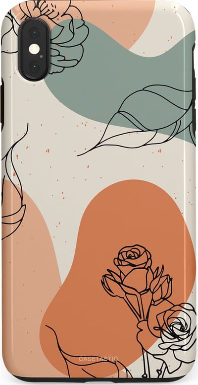Casetastic hoesje geschikt voor Apple iPhone XS Max - Dubbellaagse bescherming - Lijnenspel roos - Fashion Case - Saliegroen Perzik Zand