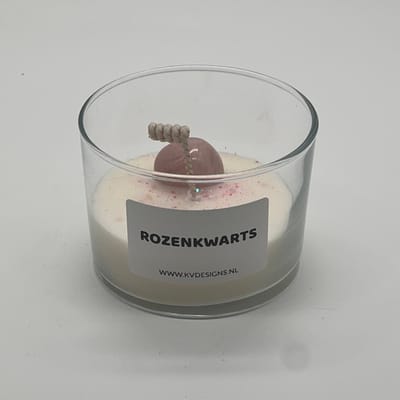Kaars in glazen pot - edelsteen - Rozenkwarts