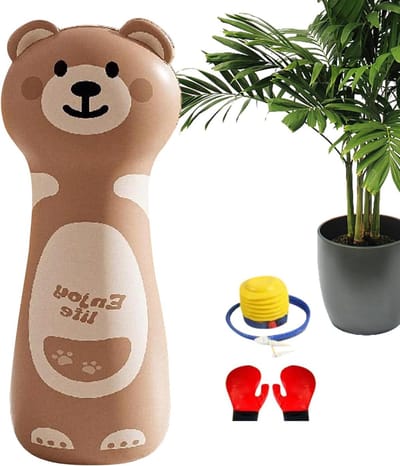 Opblaasbare Bokszak Kinderen - Bokszak Speelgoed - Actief Spelen - Stabiele Basis - 119 cm - Bruine Beer