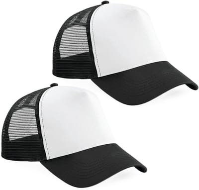Beechfield Baseballcap - 2x - zwart/wit - truckers pet - volwassenen - verstelbaar