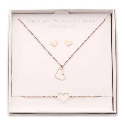 Set sieraden - Hart -Stainless steel - Rose goud verguld - Oorbellen - Ketting - Armband