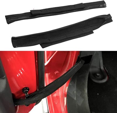 Famanu – Heavy duty verstelbare deurbegrenzer check strap met rits - sterke uitvoering - geschikt voor terreinwagens - zwart - set van 2