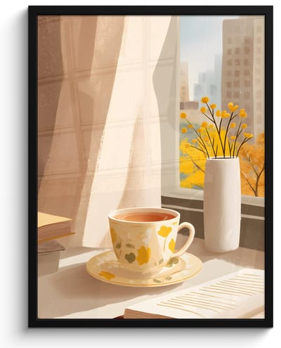 Poster in lijst - Fotolijst 50x70 cm - Posters - Thee - Boek - Thee - Herfst - Posterlijst zwart - Decoratie - Wanddecoratie woonkamer - Muurdecoratie slaapkamer