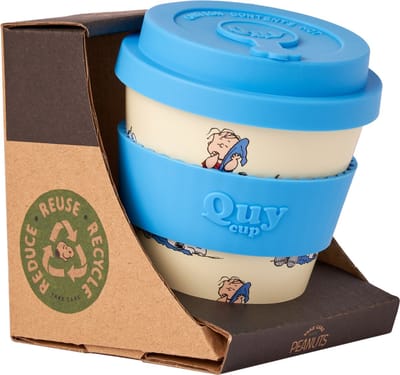 Quy Cup 230ml Ecologische Reis Beker - SNOOPY - Dekentje - BPA Vrij - Gemaakt van Gerecyclede Pet Flessen met Licht Blauw Siliconen deksel-drinkbeker-drinks on the go