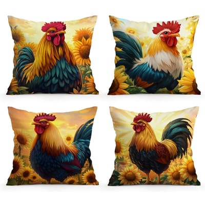 Housse de coussin vibrante Coq Tournesol Polyester Imprimé 45x45cm Housse de coussin décorative pour canapé Décoration de maison 45x45cm