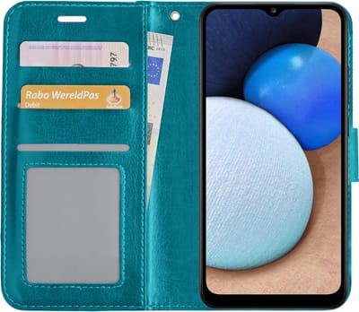 Hoesje - Met Pasjeshouder - Geschikt voor Samsung Galaxy A02s - Luxe Bookcase Portemonee - Flip Case - Kunstleer Book Case - Flipcase - Book Cover - Walletcase - Portemonneehoes - Turquoise