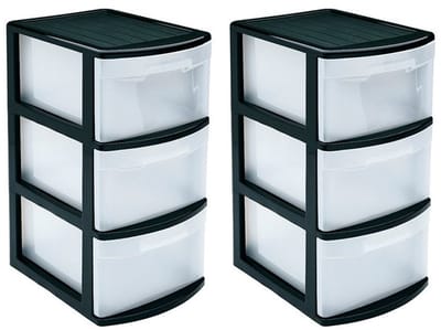 PlasticForte Ladeblok - 2x stuks - 3 lades - kunststof - L39 x B28.5 x H58 cm - bureau organizer - zwart
