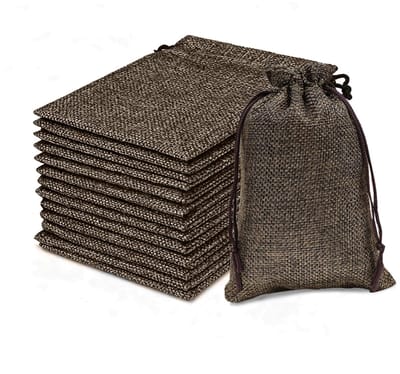 Herbruikbare zakjes met trekkoord van jute met trekkoord, katoenen en linnen, sieradenzakjes, cadeauzakjes voor bruiloftsfeesten (7 x 9 cm) (bruin)