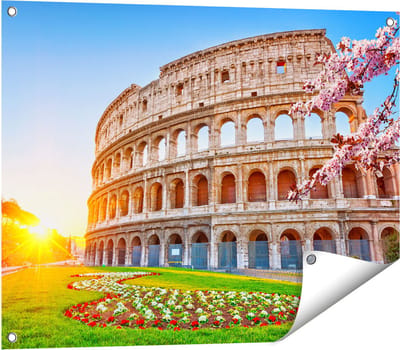 Gards Tuinposter Colosseum bij Zonsopgang in Rome, Itali� - 80x60 cm - Tuindoek - Tuindecoratie - Wanddecoratie buiten - Tuinschilderij
