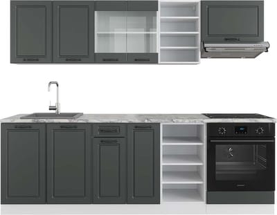 Vicco R-Line Complete keukeneenheid – 240 cm, WB Marmer Antraciet landhuis/wit