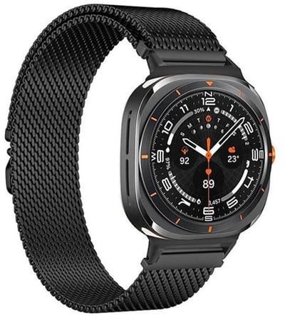 By Qubix - smartwatch bandje - Compatible Samsung bandje - Milanese band met parachute sluiting - Zwart - Geschikt voor Samsung Galaxy Watch 9 (40/44mm) - Watch 8 (40/44mm) - Watch 8 Classic (46mm)