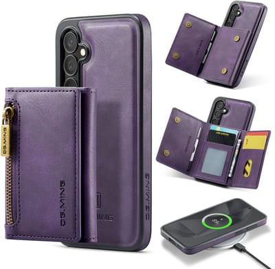 Stravo × DG.MING Veelzijdige leren case hoesje – Geschikt voor Samsung Galaxy S25 – 2-in-1 luxe lederen telefoonhoesje met afneembare kaarthouder – MagSafe compatibel leer case – Stijlvol & duurzaam – Paars