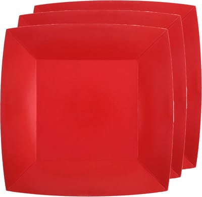 Santex Feest gebaksbordjes - rood - 10x - karton - 18 cm - vierkant - kartonnen feestbordjes