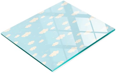 Multifunctioneel decoratief keukenbord van gehard glas met wolkenmotief, 60x52 cm