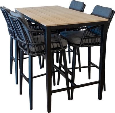 5-delige barset | 4 Isabel barstoelen Black | Cyprus bartafel 150x75cm Wood