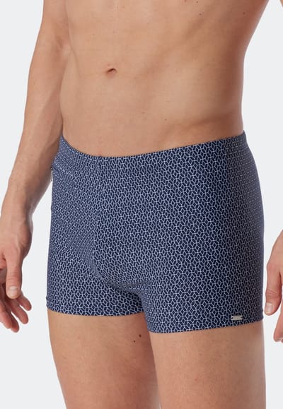 SCHIESSER Marineland heren badkleding - retro zwemshort tricot zakje met rits donkerblauw patroon - Maat: XL