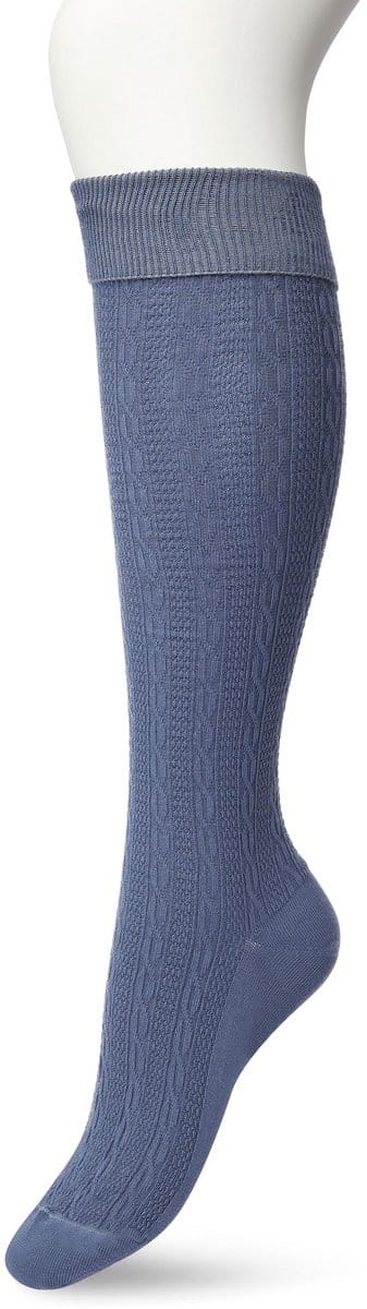 Bonnie Doon Bio Kabel Kniekousen Dames Blauw maat 36/42 - Klassiek Kabel patroon - Biologisch Katoen - Uitstekend draagcomfort - Classic Cable Knee High - OEKO-TEX - Gladde Naden - Duurzaam Huidvriendelijk Bio Katoen - Bering Sea - BP211507.131