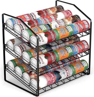 3-Tier Can Rack Holder - Keuken Voedsel Opslag Organizer - Zwart
