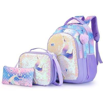 3 Stuks/set Zeemeermin Schoolrugzak Set met Lunchbox Schattig Kinderen cartoon Boekentas Basisschool Kleuterschool Schooltas voor Meisjes