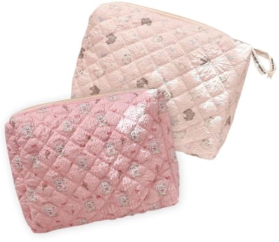 Dailygoods- Make-uptas 2 Stuks - Gewatteerde Reis-Make-uptas - Multifunctionele Tas - Cosmetica/Etui - Perfect Cadeau voor Bruiden - Toilettas