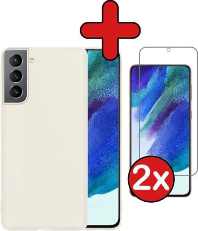 Hoesje - Met 2x Screenprotector - Geschikt voor Samsung Galaxy S21 FE - Sterk & Shockproof - Telefoon Hoes - Back Cover - Siliconen Case - Telefoonhoes - Wit
