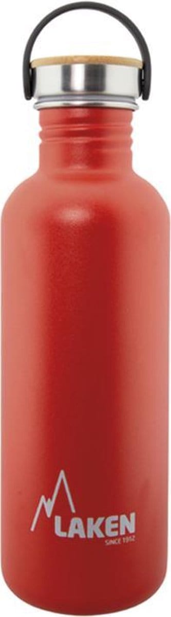 RVS fles 1L Basic Steel Bottle Rood - Bamboo Cap - Laken - roestvrij staal - waterfles - drinkfles