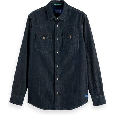 Scotch & Soda Regular Fit Western Shirt In Dark Denim — Paint It Blauw Taglia: S | Camicie Casual Outlet | Uomo | Blu