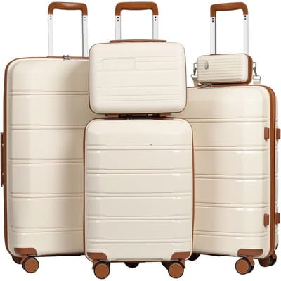 Kofferset – Voor reizigers en handbagage – Stijlvol, stevig en krasbestendig met TSA-slot – Lichtgewicht, beige, 5-delig, met spinnerwielen (51 cm)