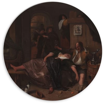 Forex Wandcirkel - Oude Meesters - Het dronken paar, Jan Havicksz. Steen, ca. 1655 - 1665 - 70x70cm Foto op Wandcirkel (met ophangsysteem)