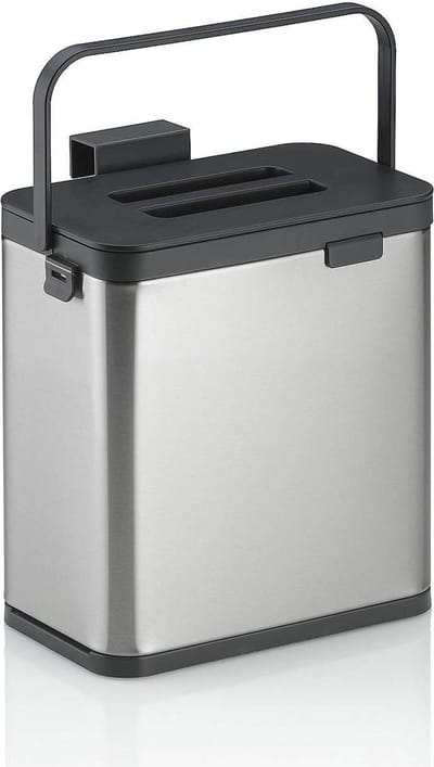 Afvalbak, Prullenbak, voor GFT, RVS, Kunststof, Zwart, Grijs, 2.1 L, Kela | Plata