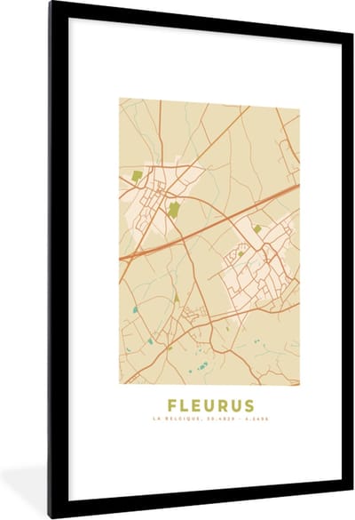 Fotolijst incl. Poster - België - Fleurus - Kaart - Stadskaart - Plattegrond - 60x90 cm - Posterlijst