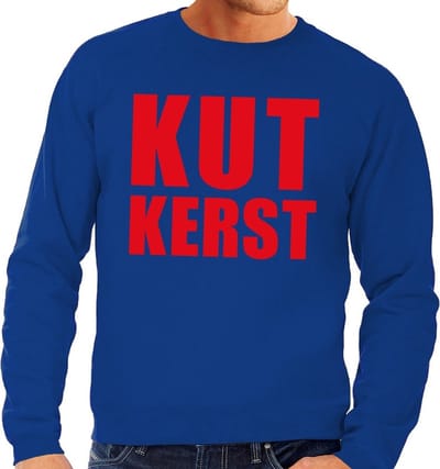 Bellatio Decorations Foute kersttrui - sweater - Kut kerst - blauw - voor heren - Kersttruien S