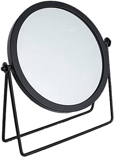 Make-up spiegel Rond - Kaptafel spiegel - Dagelijkse verzorging - Zwart Metalen Frame - 21.5 x 20 cm - Zwart