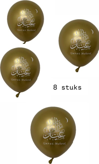 Akyol - Umrah Mubarek 10 Stuks - Umrah Mubarek -ballon goudkleurig -folie ballon zwart - Party Feest Ballonnen | Versiering - umrah - ballonnen umrah