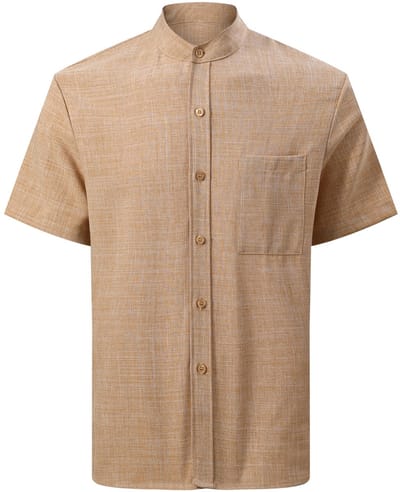 ALLTHEMEN Heren Casual Opstaande Kraag Kort Overhemd - Regular Fit - S