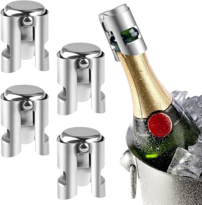 Wijnsluiting Roestvrij Staal - Champagne Saver - Fles Afsluiten - Dubbel Klemmechanisme - 4 Stuks - Zilverachtig