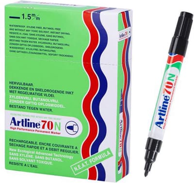 Artline 70 Permanent Marker - Doos 12 Stuks - Kogelpunt 1,5mm - Watervast & Wrijfvast - Hervulbaar - Zwar