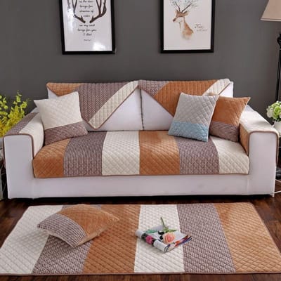 Winter Korte Pluche Gestreepte Bankkussen Antislip Kussen Pastorale Eenvoudige Moderne Flanel Bankhanddoek Hoes 70*70