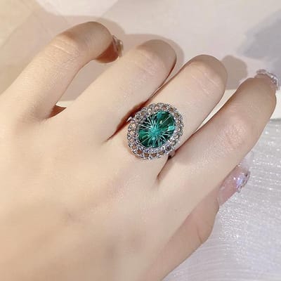 Persoonlijkheid Ovaal Vuurwerk Ambacht 925 Zilver Ingelegd Smaragd Ontwerp Gevoel Vier - Klauw Ring Feest Reizen Bruiloft Accessoires 9 groen
