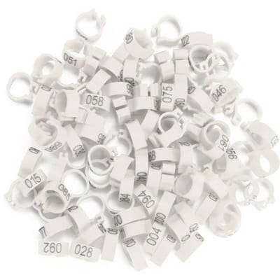 Sac de 100 pièces 8MM 001 100 Numérotés Plastique Lettre Pigeon Oiseau Bague de Patte White