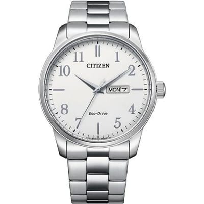 CITIZEN Eco-Drive Serie Kalender Week Eenvoudig Casual Horloge Solar Kwarts Stalen Band Herenhorloge Wit Wijzerplaat BM8550-81A zilver