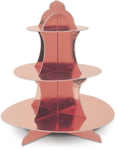 360 DEGREES - Roségouden metallic kartonnen cupcake standaard 31 cm met 3 etages