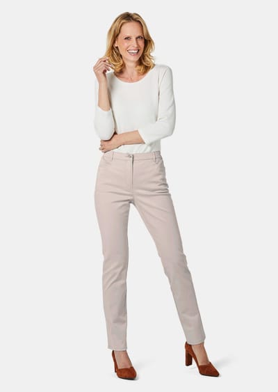 Broek LOUISA van satijn en katoen - beige - Gr. 44 van Goldner Fashion