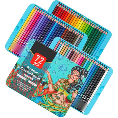 Set de 72 Crayons de Couleur Premium Mine Douce de 3,3 mm Bois de Tilleul Pré-taillés avec Nuancier Boîte de Rangement 3 Tiroirs pour Mélange multicolore