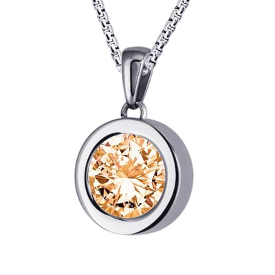 Quiges 12mm Mini Munt Hanger Zilverkleurig RVS Glans met Zirkonia Champagne Munt en Ketting Ankerketting 42-46cm - SLSHS416
